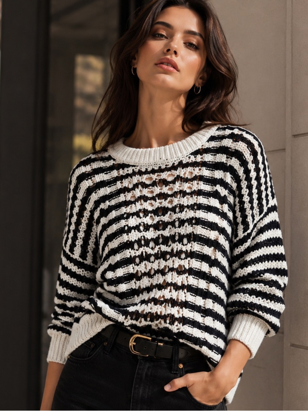 PINKO Crew Neck Cotton Crocheted Sweater NWT